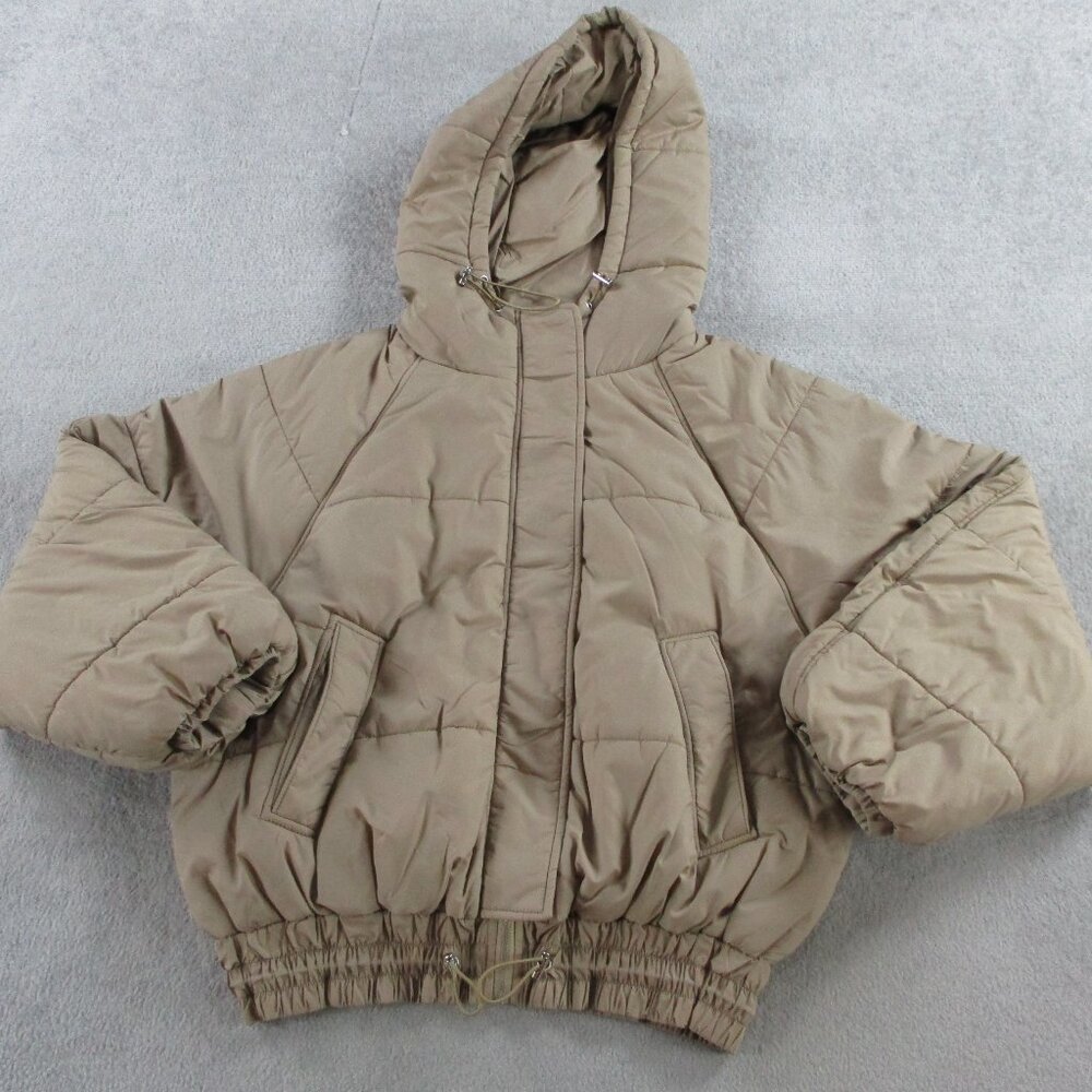 Women's Hooded Puffer Jacket in Taupe
